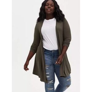 TORRID Olive Green Super Soft Knit Fit N Flare Long Stretchy Cardigan Size 1X